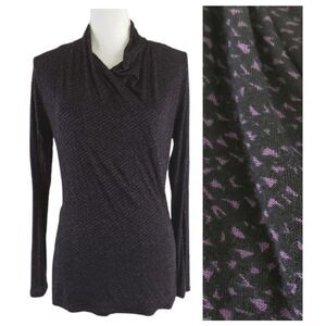 Banana Republic Black & Purple Geo Print Cowl Neck Split-Front Top Size Medium